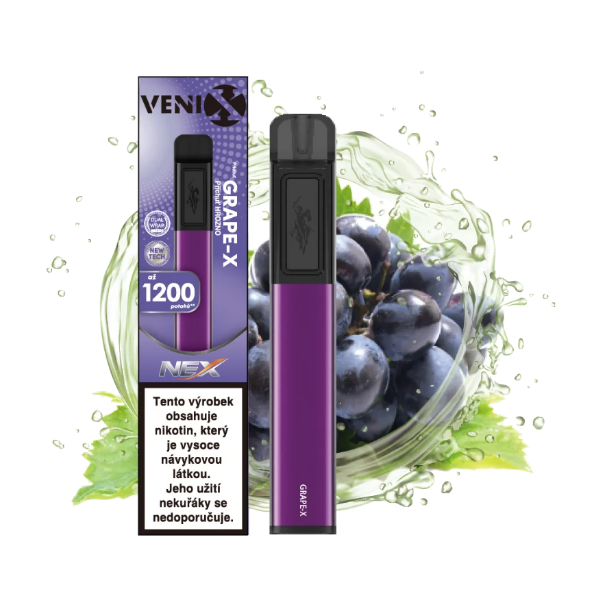 VENIX NEX Grape-X jednorázová elektronická cigareta s příchutí hroznové víno, 18 mg/ml