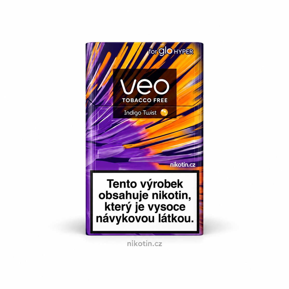 VEO Indigo Twist krabička s 20 beztabákovými náplněmi na bázi Rooibos s příchutí sladké borůvky a zralá marakuja pro glo HYPER