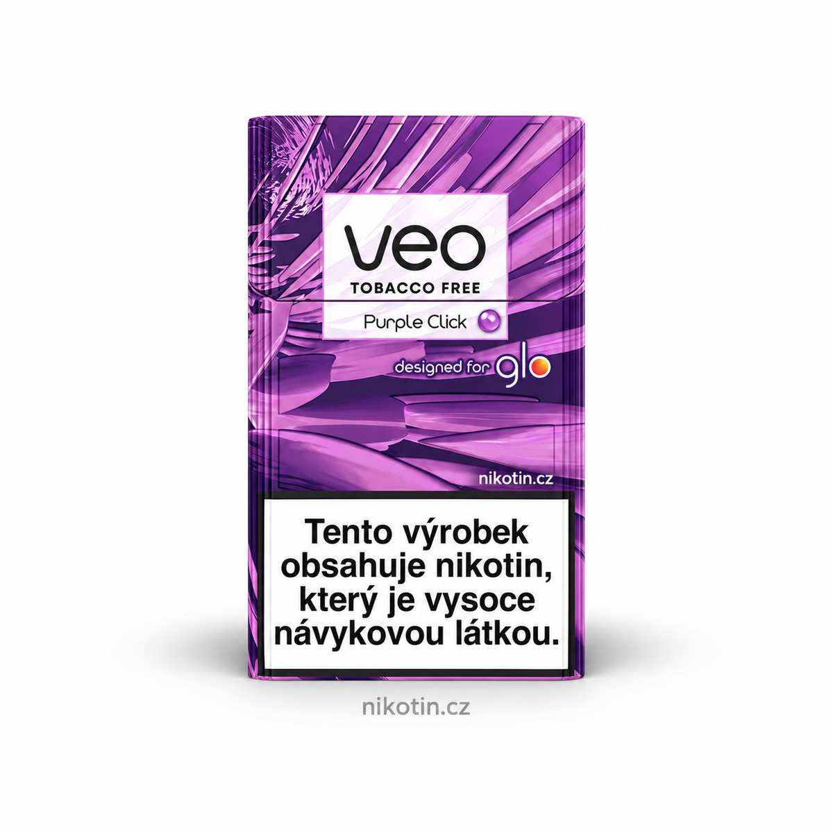 VEO Purple Click krabička s 20 beztabákovými náplněmi na bázi Rooibos s příchutí sladké borůvky a krémový nádech z Click kapsle pro glo HYPER