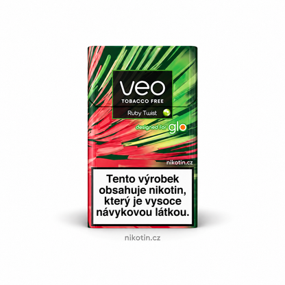 VEO Ruby Twist krabička s 20 beztabákovými náplněmi na bázi Rooibos s příchutí šťavnatý meloun, chladivý efekt a okurková Click kapsle pro glo HYPER