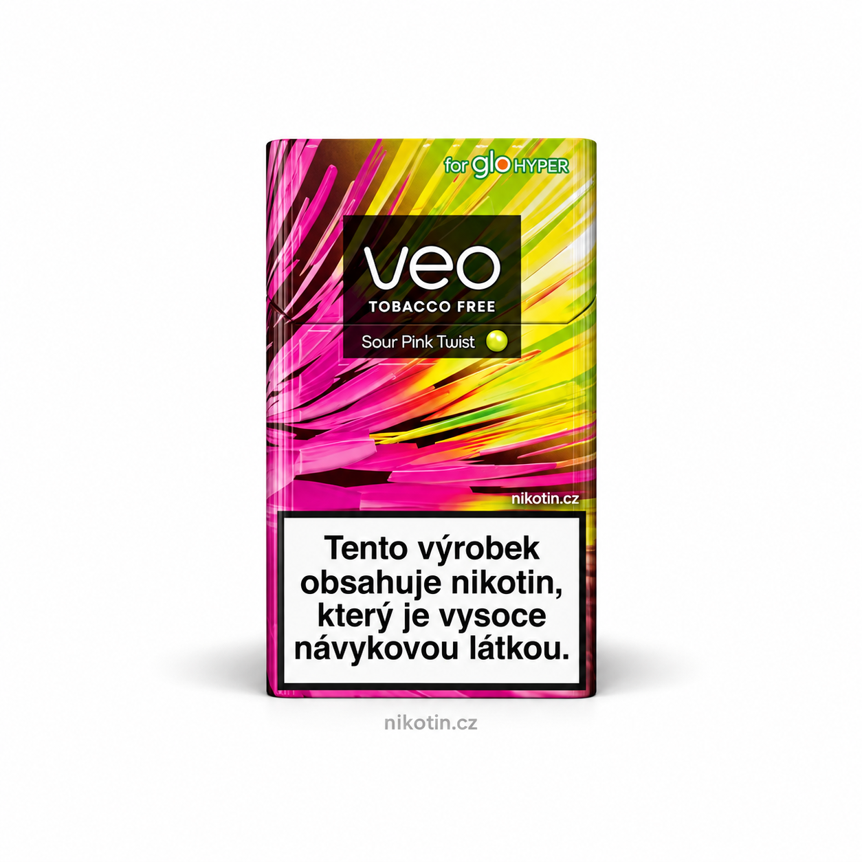 VEO Sour Pink Twist krabička s 20 beztabákovými náplněmi na bázi Rooibos s příchutí sladké maliny a svěží citrusové tóny pro glo HYPER
