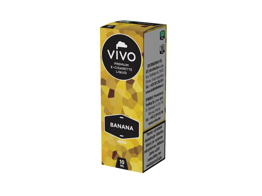VIVO Banana Aroma 12 mg/ml, banánová náplň do e-cigarety v balení 10 ml s plnějším sladkým ovocným profilem.
