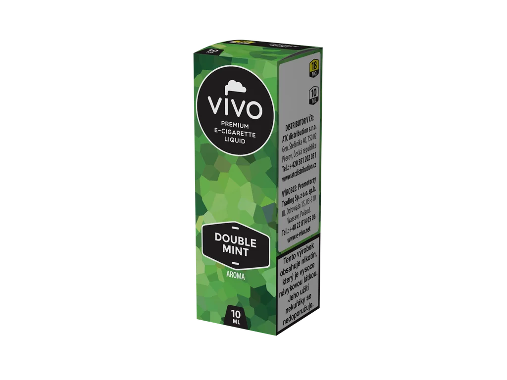 VIVO Liquid Double Mint 18 mg/ml, svěží e-liquid s mátovou příchutí a chladivým mentolem v balení 10 ml.
