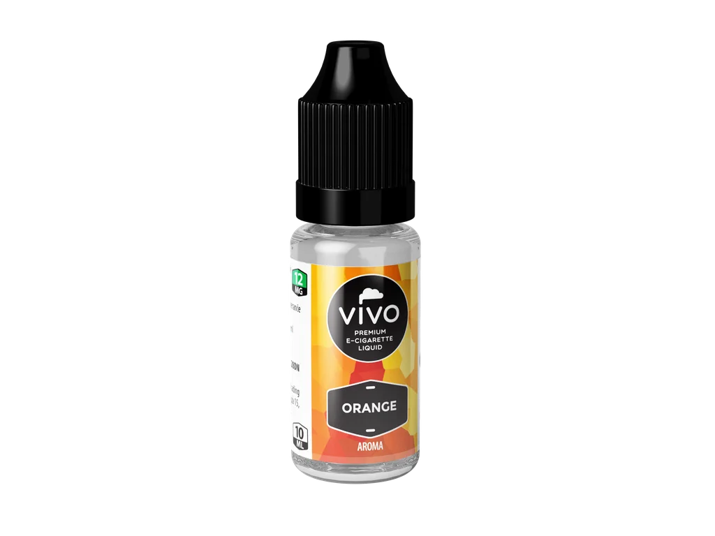 Pomerančový e-liquid VIVO Liquid Orange 12 mg/ml v 10ml lahvičce, ovocná náplň s citrusově svěží příchutí.