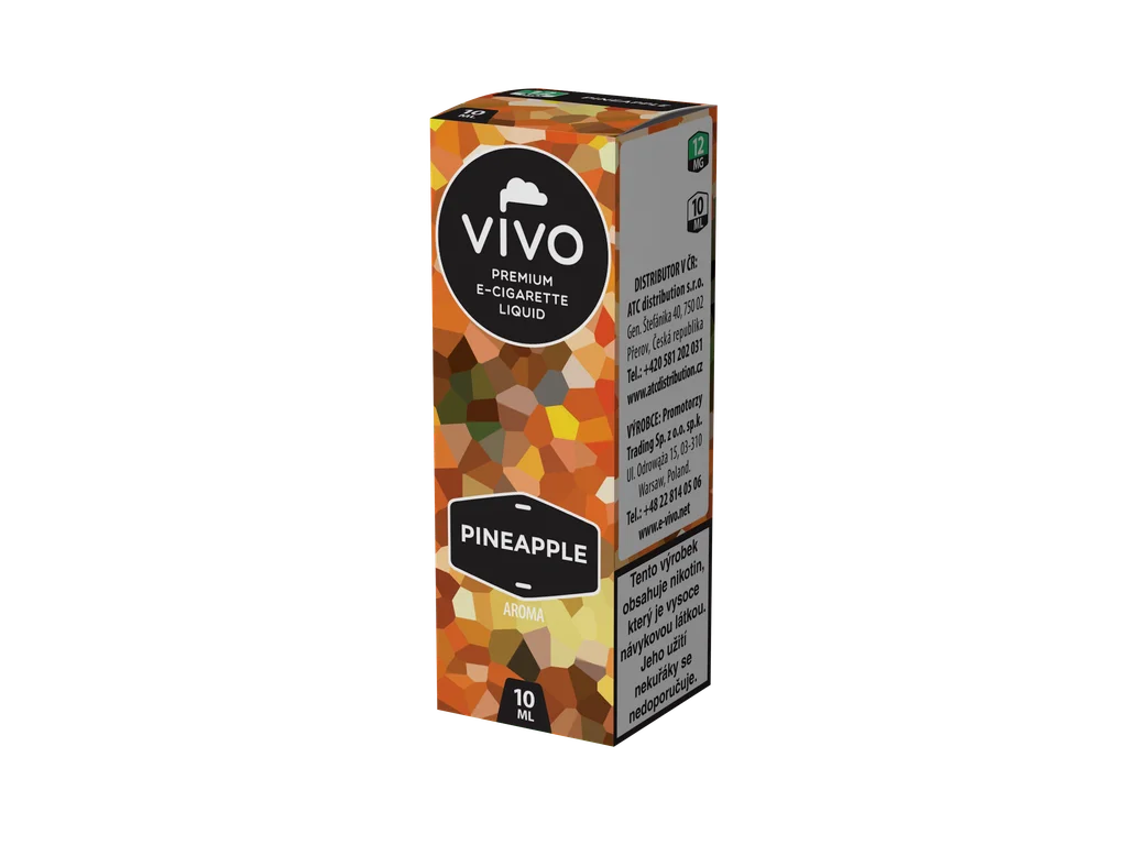 VIVO Pineapple Aroma 12 mg/ml – šťavnatá ananasová příchuť e-liquidu pro plnitelné elektronické cigarety, 10 ml.