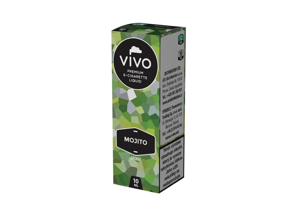 Limetkovo-mátová náplň VIVO Mojito Aroma 12 mg/ml, 10ml e-liquid s citrusovou svěžestí inspirovanou mojitem.