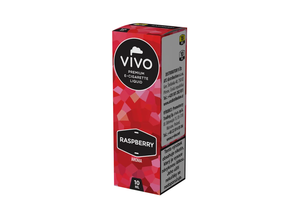 Malinová náplň VIVO Raspberry Aroma 18 mg/ml do plnitelných elektronických cigaret, balení 10 ml.
