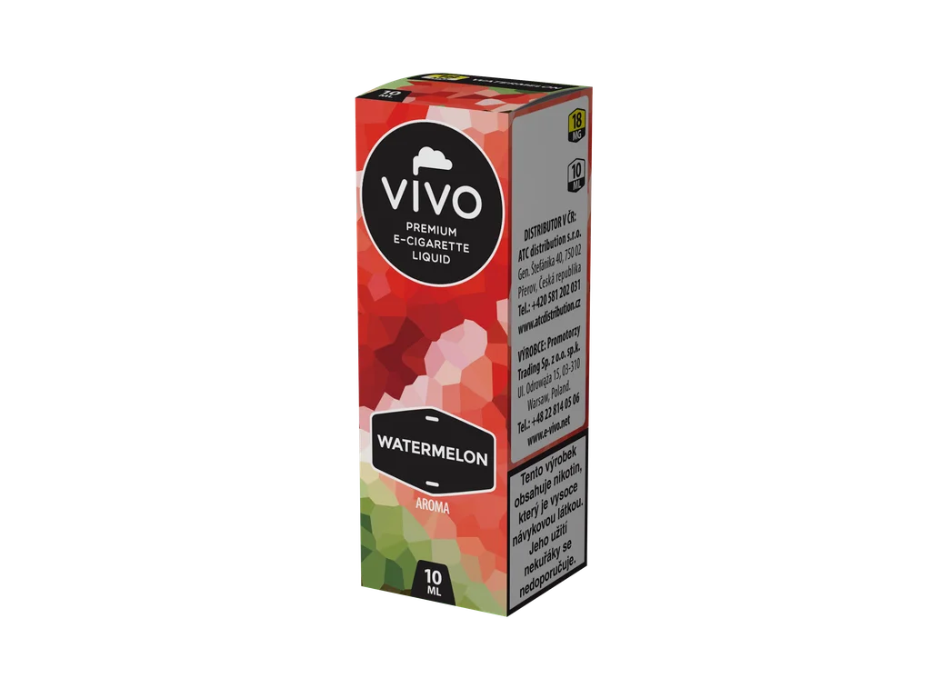Náplň VIVO Watermelon Aroma 18 mg/ml pro plnitelné e-cigarety, balení 10 ml s chutí vodního melounu.