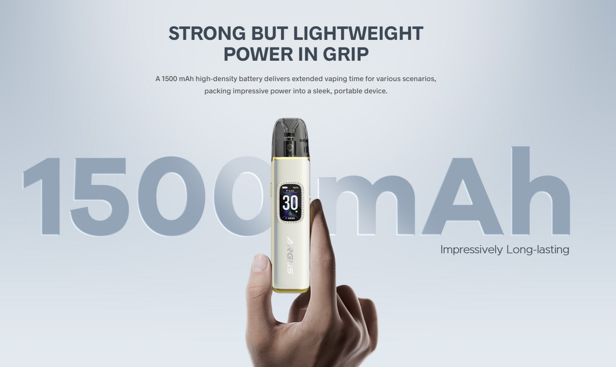 VOOPOO ARGUS G3 – grafické znázornění integrované baterie 1500 mAh pro plnitelnou POD elektronickou cigaretu.