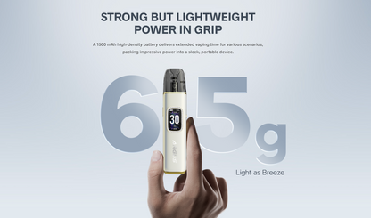 VOOPOO ARGUS G3 – infografika nízké hmotnosti zařízení přibližně 65 g a kompaktního provedení POD systému.