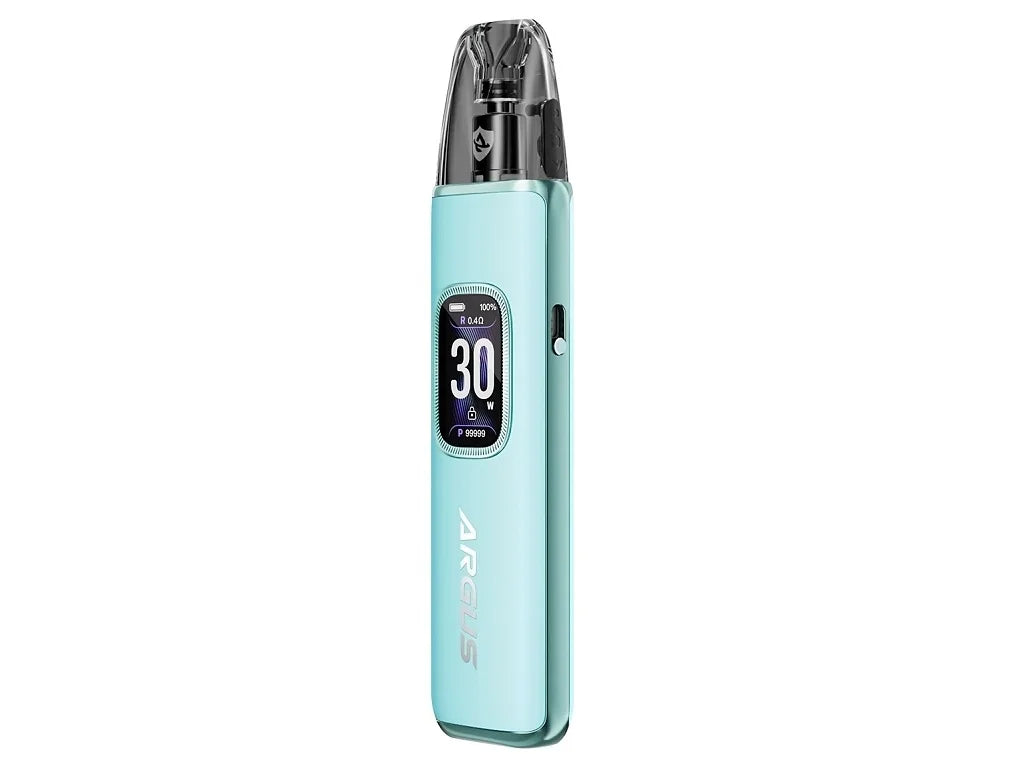VOOPOO ARGUS G3 Snow Blue, světle modrá plnitelná elektronická cigareta s cartridgí ARGUS Top Fill V2 a TFT displejem.