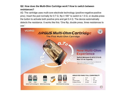 Hlavní výhody VOOPOO Argus G4 – Multi-Ohm cartridge, výkon až 35 W, baterie 1650 mAh a technologie iCOSM CODE 2.0