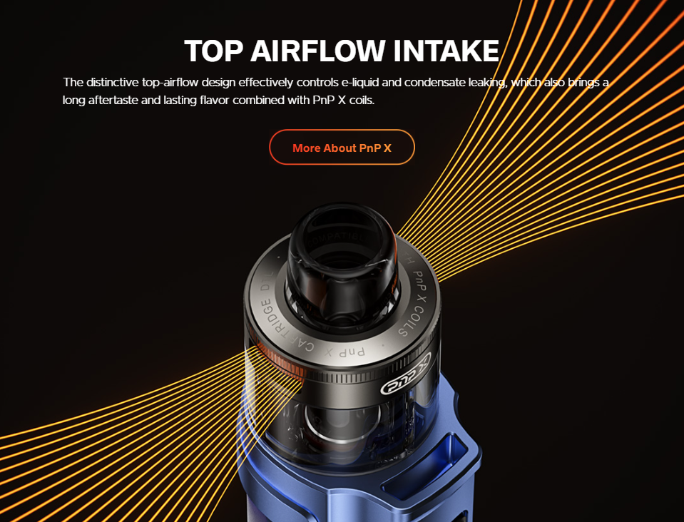 VOOPOO ARGUS Pro 2 – detail horní regulace airflow na cartridgi PnP X pro nastavení volnějšího nebo utaženějšího potahu.