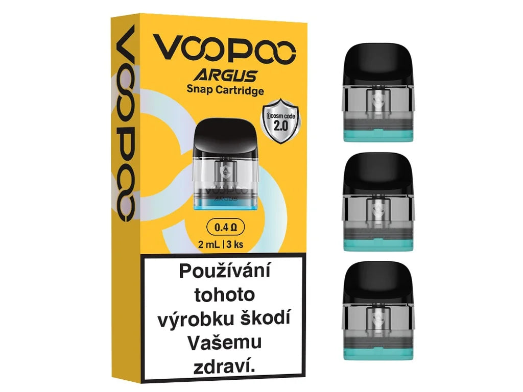 VOOPOO ARGUS SNAP 0,4 ohm, balení tří plnitelných POD cartridgí o objemu 2 ml s odnímatelným náustkem.