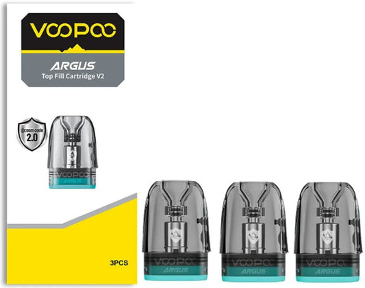 VooPoo ARGUS Top Fill V2 cartridge 0.4 ohm 2 ml 3 ks náhradní pod pro vyšší výkon a intenzivní chuť
