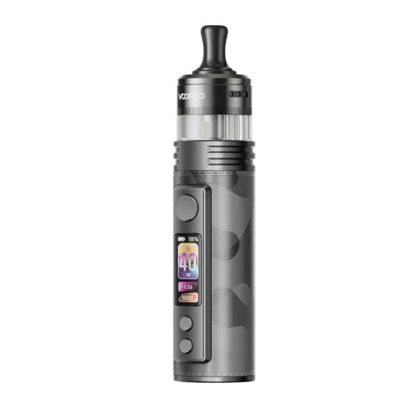 Šedá VOOPOO DRAG H40 Pro Gray Metal – kompaktní vape POD kit s maximálním výkonem 40 W, USB-C nabíjením a barevným displejem.
