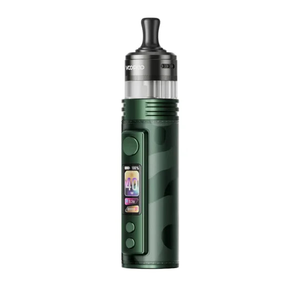Zelená elektronická cigareta VOOPOO DRAG H40 Pro Moss Green – ergonomické provedení s baterií 2450 mAh a koženým povrchem.