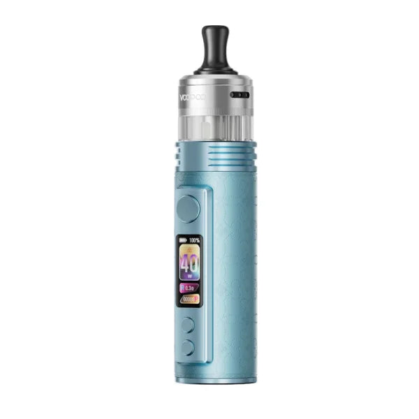 Světle modrý VOOPOO DRAG H40 Pro Snow Blue – kompaktní POD mod pro vapování s regulovatelným výkonem od 5 do 40 W.