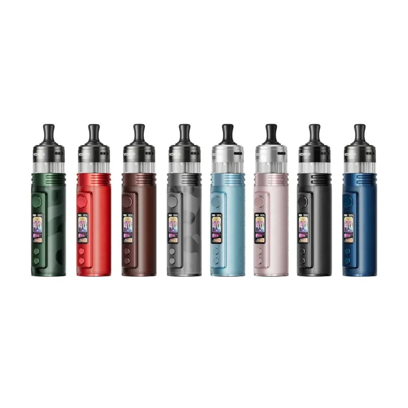 VOOPOO DRAG H40 Pro v osmi barvách – Cocoa Red, Glow Pink, Gray Metal, Lake Blue, Modern Red, Moss Green, Snow Blue a Spray Black.