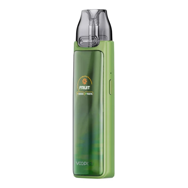 Zelená elektronická cigareta VOOPOO VMATE MAX 2 Green s průhledným barevným panelem a horní plnitelnou cartridgí.