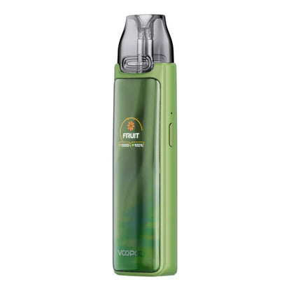 Zelená elektronická cigareta VOOPOO VMATE MAX 2 Green s průhledným barevným panelem a horní plnitelnou cartridgí.
