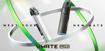 VOOPOO VMATE PRO 2 – produktová prezentace provedení Glacier Silver a Gilt Black s výkonem 30 W a baterií 1500 mAh.