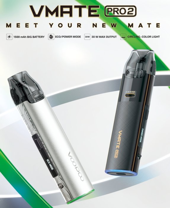 VOOPOO VMATE PRO 2 – technická prezentace baterie 1500 mAh a rychlého nabíjení USB-C 5 V / 2 A.