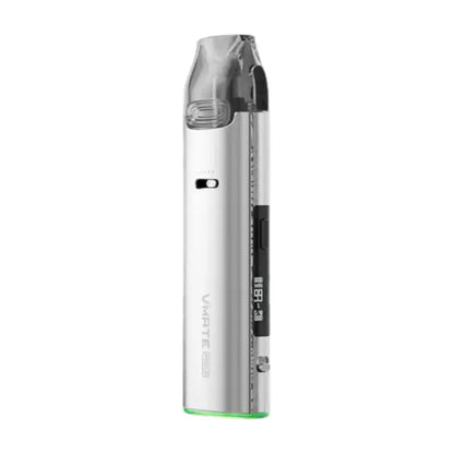 VOOPOO VMATE PRO 2 Glacier Silver – stříbrná plnitelná POD elektronická cigareta s displejem 0,54 palce a USB-C nabíjením.