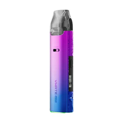 VOOPOO VMATE PRO 2 Neon – růžovo-modrý barevný přechod plnitelné POD elektronické cigarety s baterií 1500 mAh a režimy ECO/POWER.