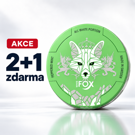 White Fox Peppered Mint nikotinové sáčky v akci 2+1 zdarma