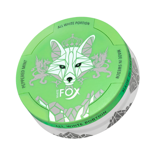 White Fox Peppered Mint nikotinové sáčky – svěží máta s jemným pepřovým nádechem, 12 mg nikotinu, balení 20 sáčků, pikantní a osvěžující sáčky pro dospělé