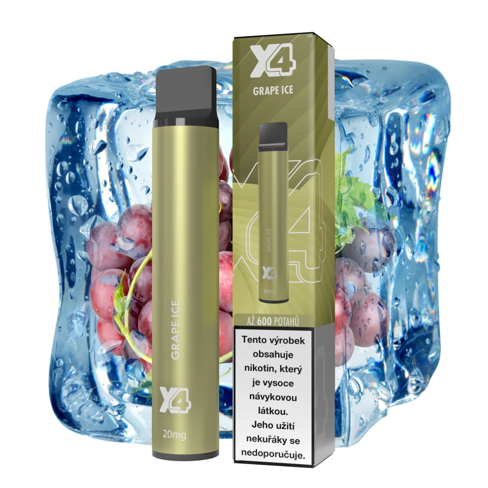 Jednorázová elektronická cigareta X4 Bar Grape Ice 20 mg/ml s příchutí hroznového vína a ledovým efektem