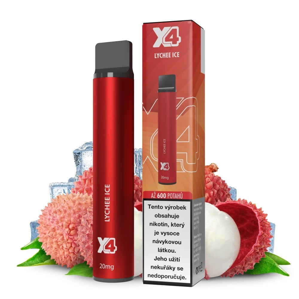 Jednorázová elektronická cigareta X4 Bar Lychee Ice ZERO bez nikotinu s příchutí chladivého liči