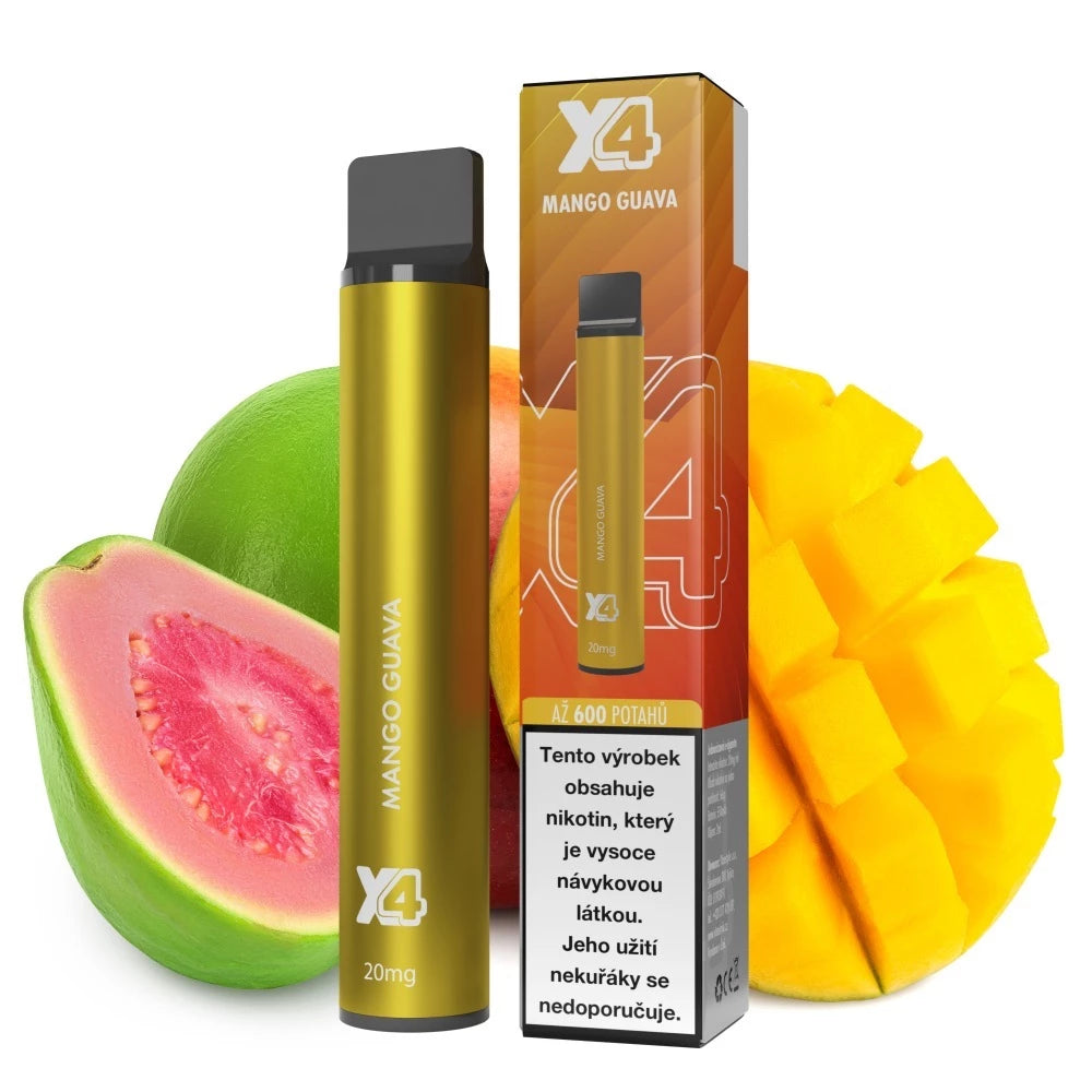 Jednorázová elektronická cigareta X4 Bar Mango Guava 20 mg/ml s příchutí manga, guavy a chladivým efektem