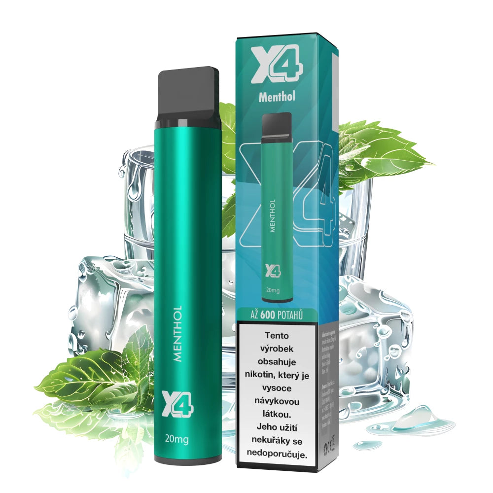 Jednorázová elektronická cigareta X4 Bar Menthol 20 mg/ml s chladivou mátovou příchutí a nikotinovou solí