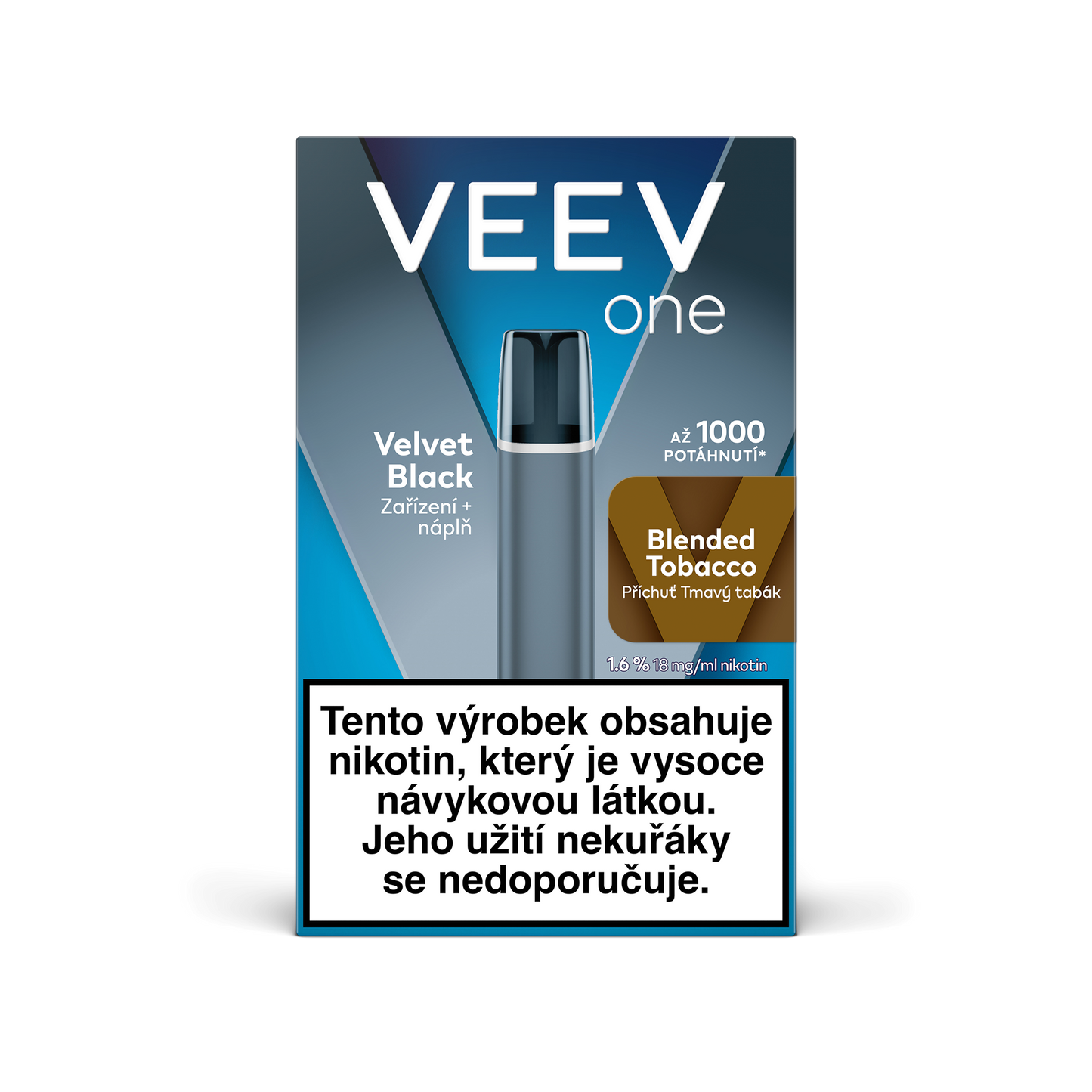 VEEV ONE Velvet Black startovací sada s předplněnou náplní Blended Tobacco pro elektronickou cigaretu, baterie 420 mAh, až 1000 potáhnutí