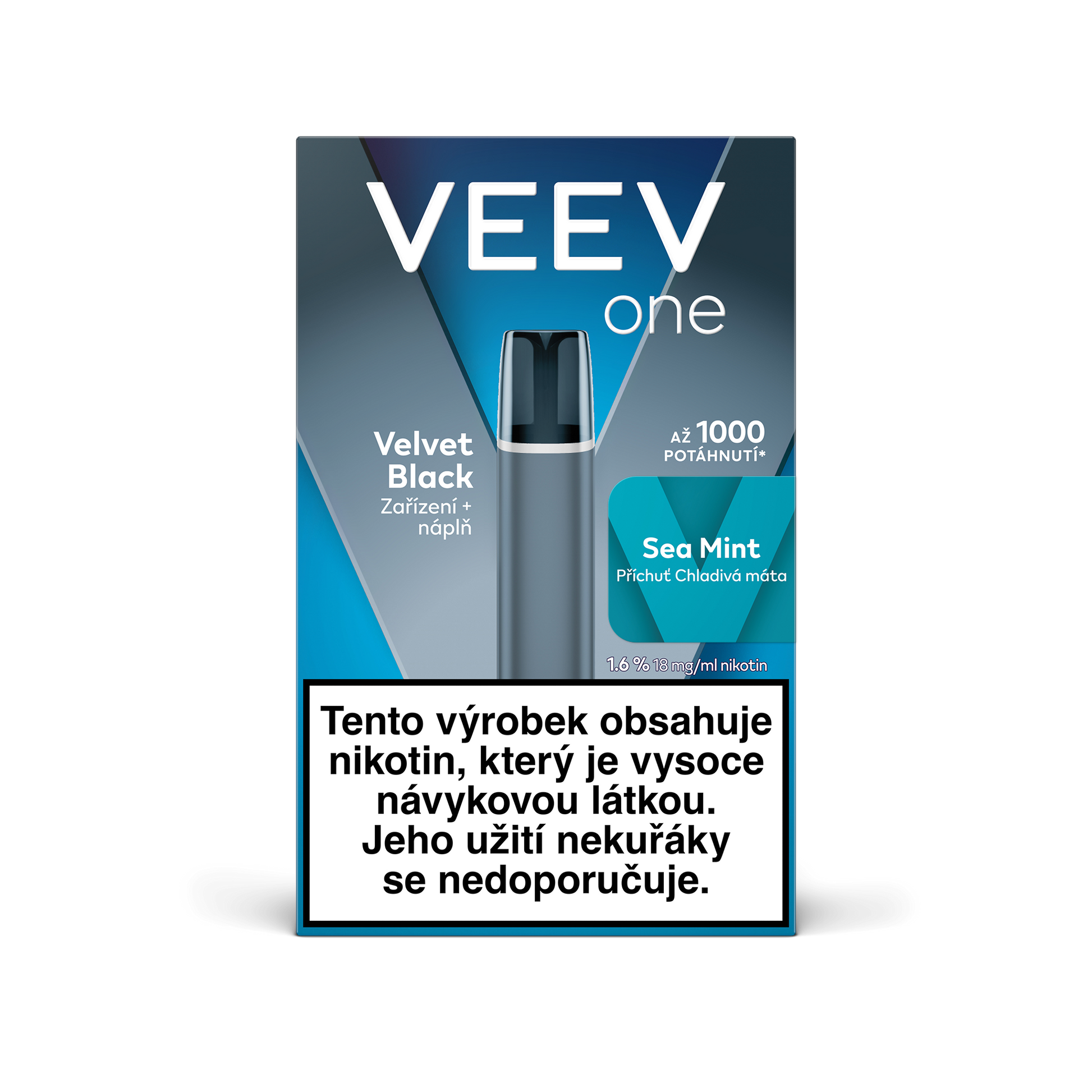 VEEV ONE Velvet Black startovací sada s předplněnou náplní Sea Mint pro elektronickou cigaretu, baterie 420 mAh, až 1000 potáhnutí