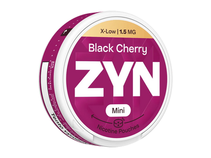 Balení ZYN Black Cherry Mini Dry s 20 beztabákovými nikotinovými sáčky a obsahem 1,5 mg nikotinu na sáček