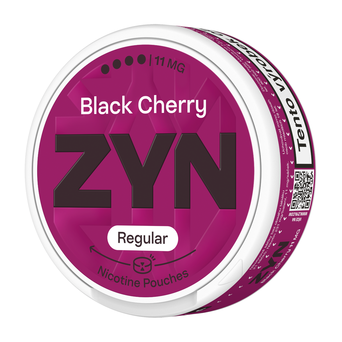 Balení ZYN Black Cherry Regular Moist s 21 beztabákovými nikotinovými sáčky a 11 mg nikotinu na sáček
