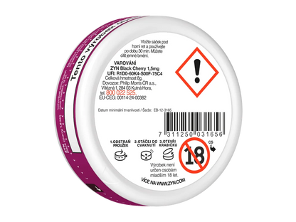 Nikotinové sáčky ZYN Black Cherry Mini s chutí třešní, lesních plodů a vanilky, balení 20 kusů po 1,5 mg