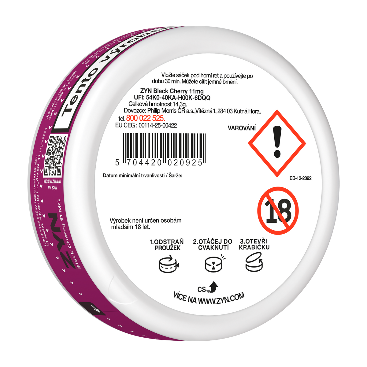Nikotinové sáčky ZYN Black Cherry s chutí třešní, lesních plodů a vanilky, balení 21 kusů po 11 mg