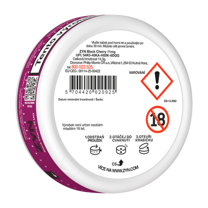 Nikotinové sáčky ZYN Black Cherry s chutí třešní, lesních plodů a vanilky, balení 21 kusů po 11 mg