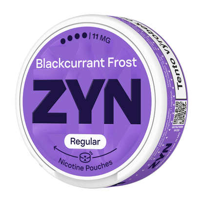 Balení ZYN Blackcurrant Frost Regular Moist s 21 beztabákovými nikotinovými sáčky a obsahem 11 mg nikotinu na sáček