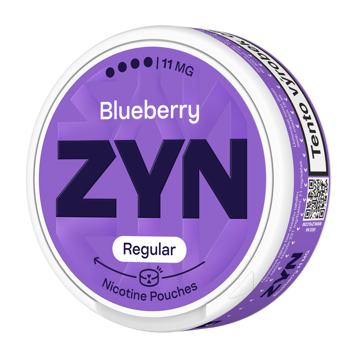 Balení ZYN Blueberry Regular Moist s 21 beztabákovými nikotinovými sáčky a obsahem 11 mg nikotinu na sáček