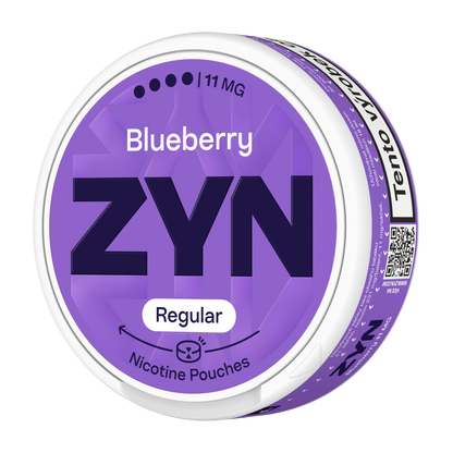Balení ZYN Blueberry Regular Moist s 21 beztabákovými nikotinovými sáčky a obsahem 11 mg nikotinu na sáček