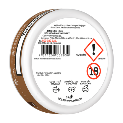 Nikotinové sáčky ZYN Coffee Mini s chutí mocha kávy, čokolády a nugátu, balení 20 kusů po 1,5 mg