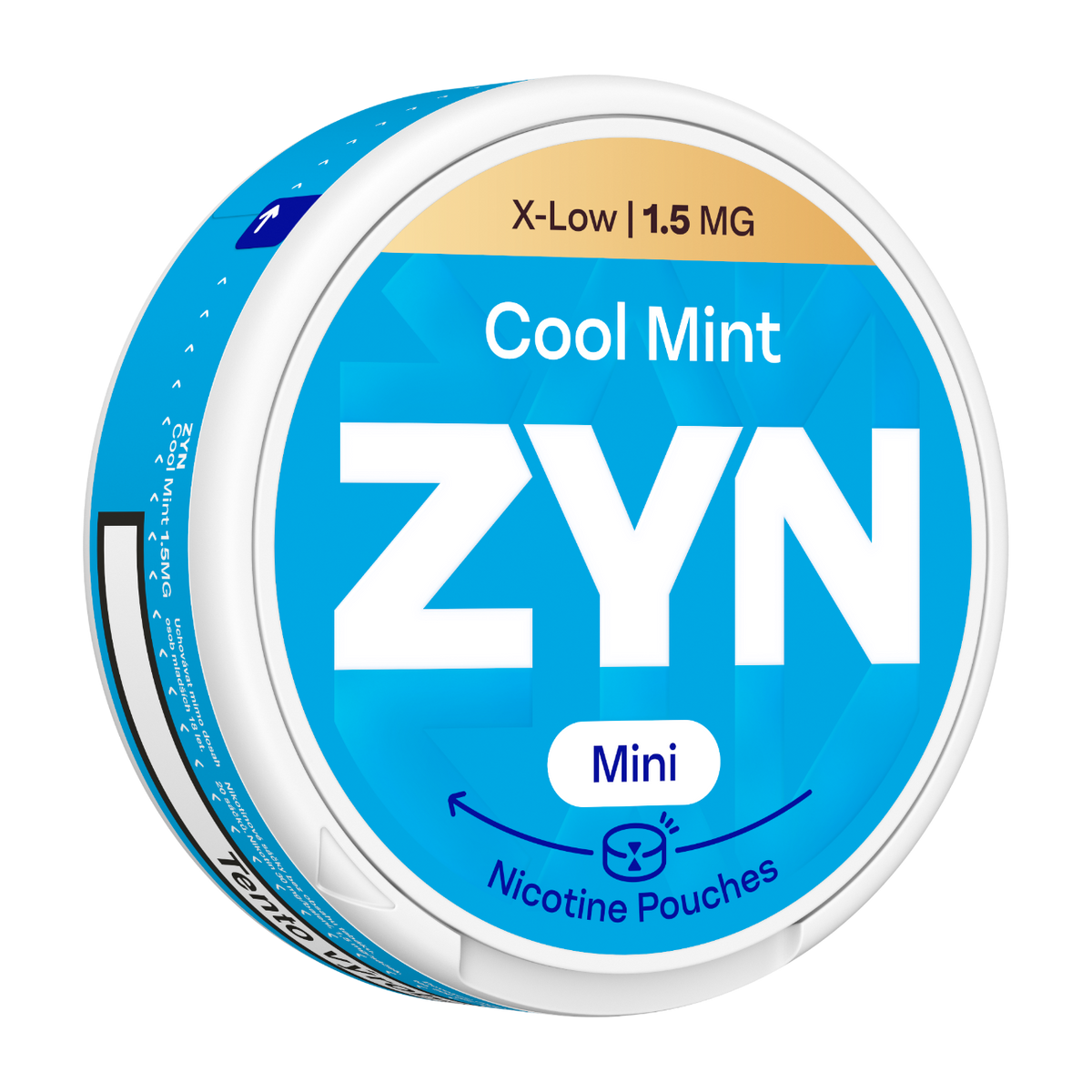 Balení ZYN Cool Mint Mini Dry s 20 beztabákovými nikotinovými sáčky a obsahem 1,5 mg nikotinu na sáček