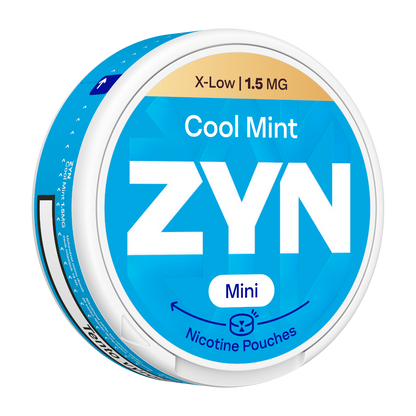 Balení ZYN Cool Mint Mini Dry s 20 beztabákovými nikotinovými sáčky a obsahem 1,5 mg nikotinu na sáček