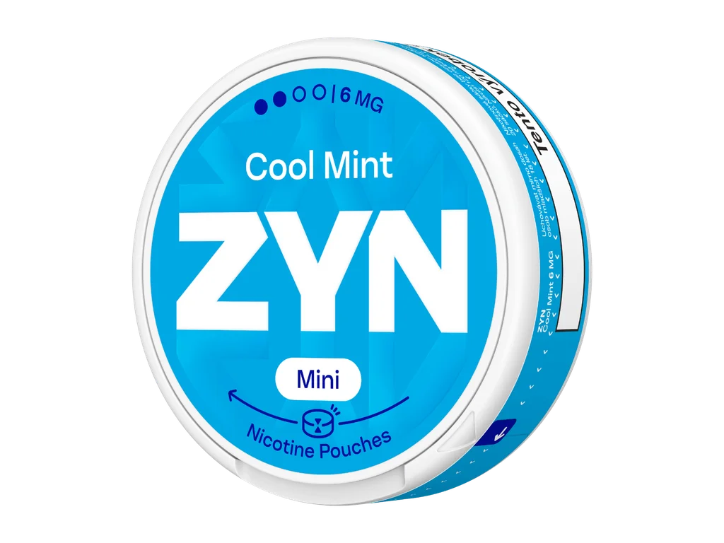 Balení ZYN Cool Mint Mini Dry s 20 beztabákovými nikotinovými sáčky a obsahem 6 mg nikotinu na sáček