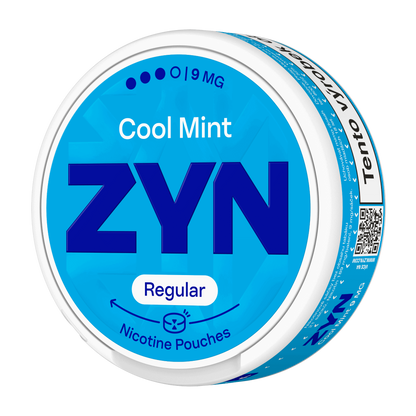 Balení ZYN Cool Mint Regular Moist s 21 beztabákovými nikotinovými sáčky a obsahem 9 mg nikotinu na sáček